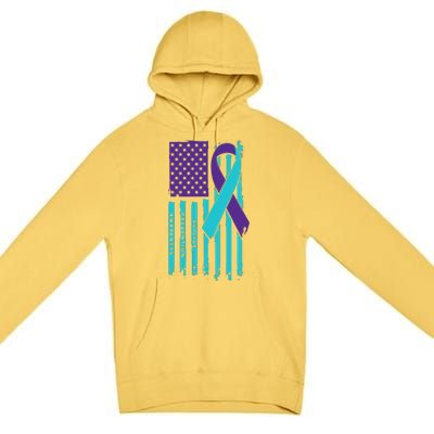 American Flag Ribbon Suicide Awareness Premium Pullover Hoodie