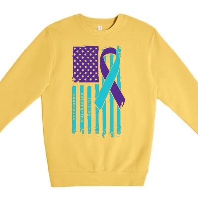 American Flag Ribbon Suicide Awareness Premium Crewneck Sweatshirt