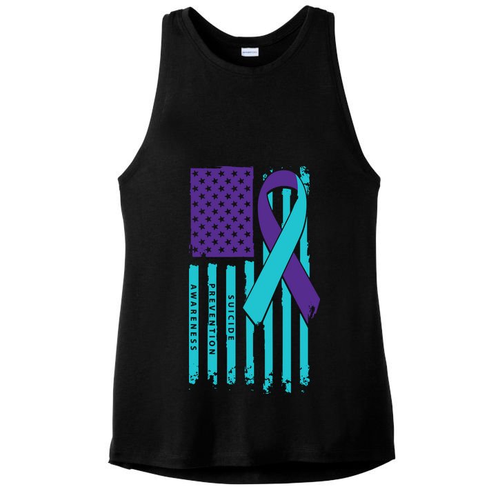 American Flag Ribbon Suicide Awareness Ladies PosiCharge Tri-Blend Wicking Tank