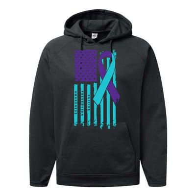 American Flag Ribbon Suicide Awareness Performance Fleece Hoodie