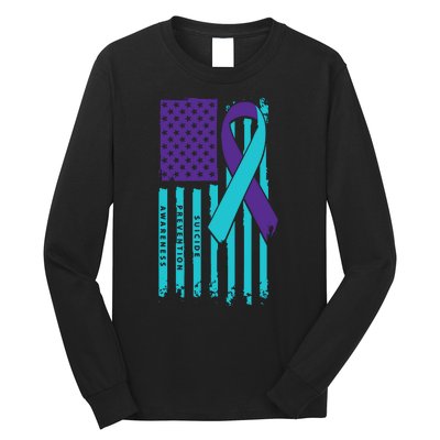 American Flag Ribbon Suicide Awareness Long Sleeve Shirt