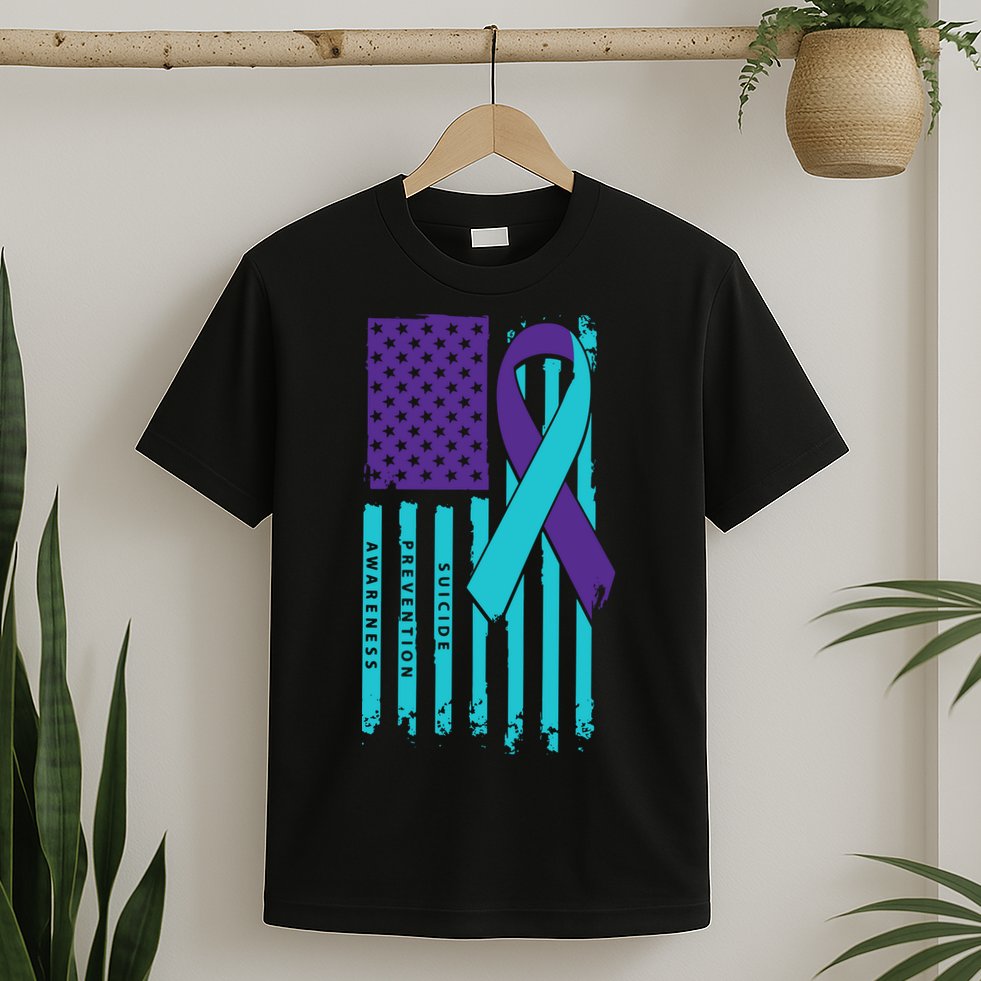 American Flag Ribbon Suicide Awareness T-Shirt