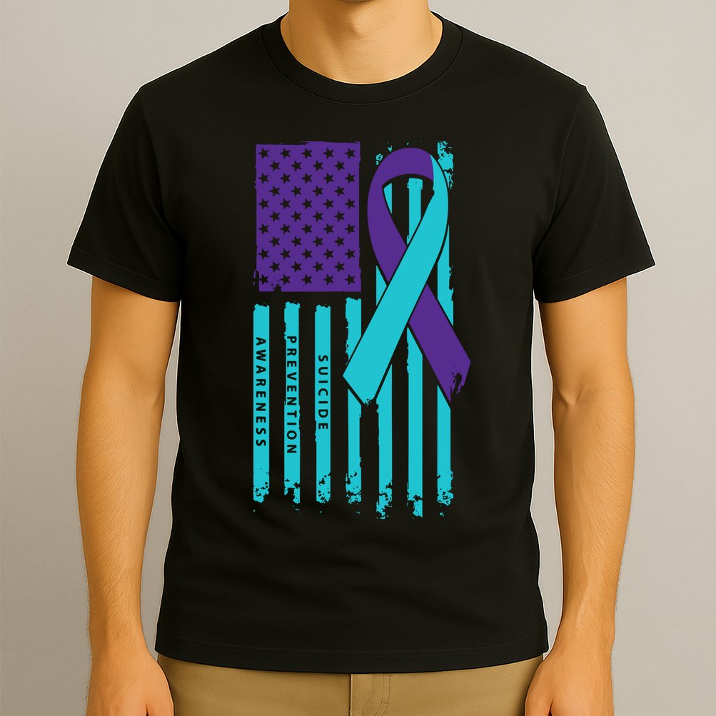 American Flag Ribbon Suicide Awareness T-Shirt