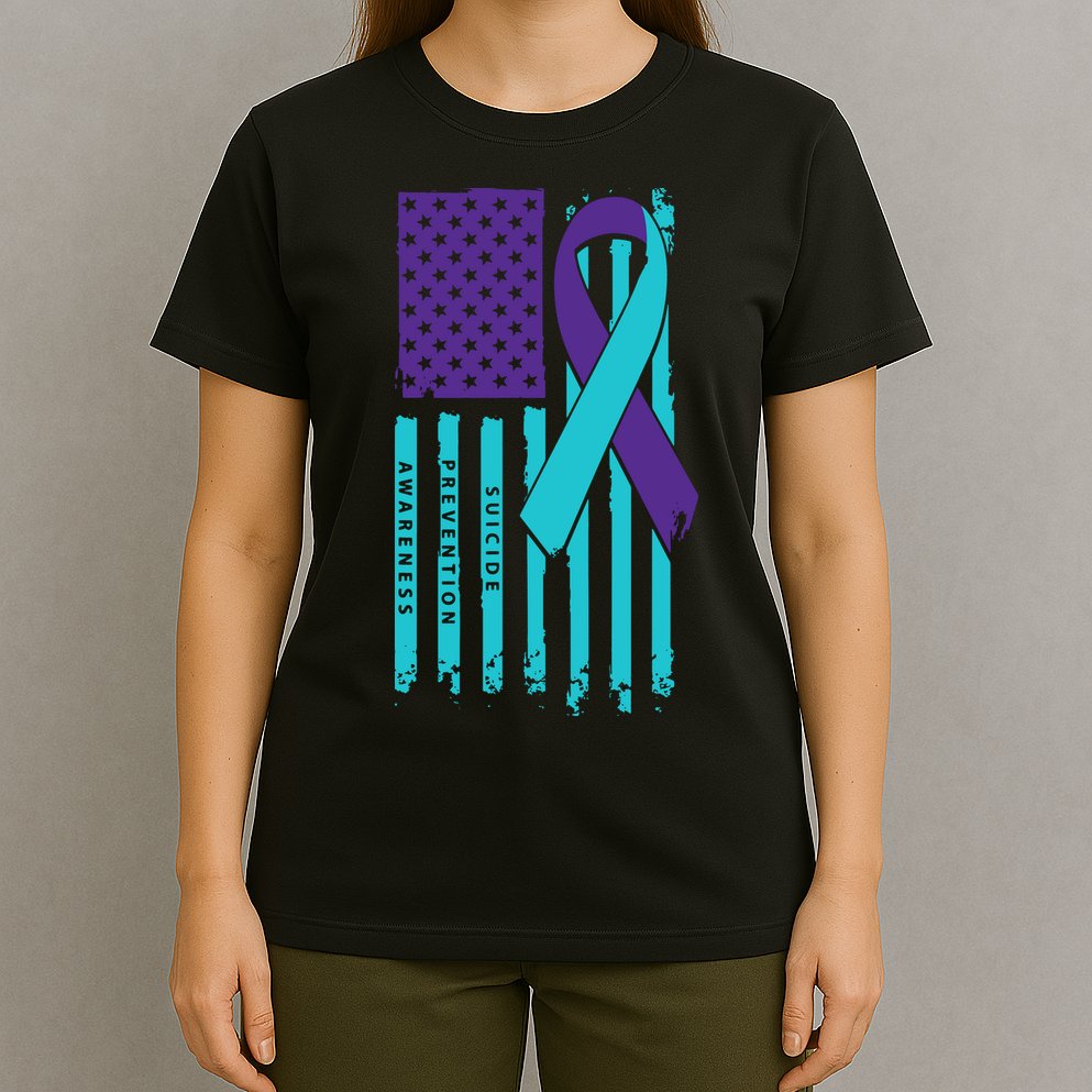 American Flag Ribbon Suicide Awareness T-Shirt