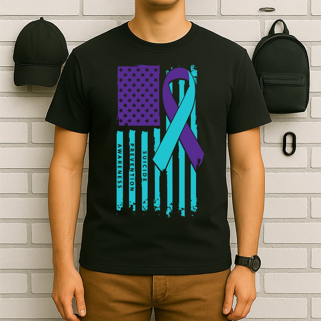 American Flag Ribbon Suicide Awareness T-Shirt