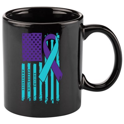 American Flag Ribbon Suicide Awareness 11oz C Handle Ceramic Mug