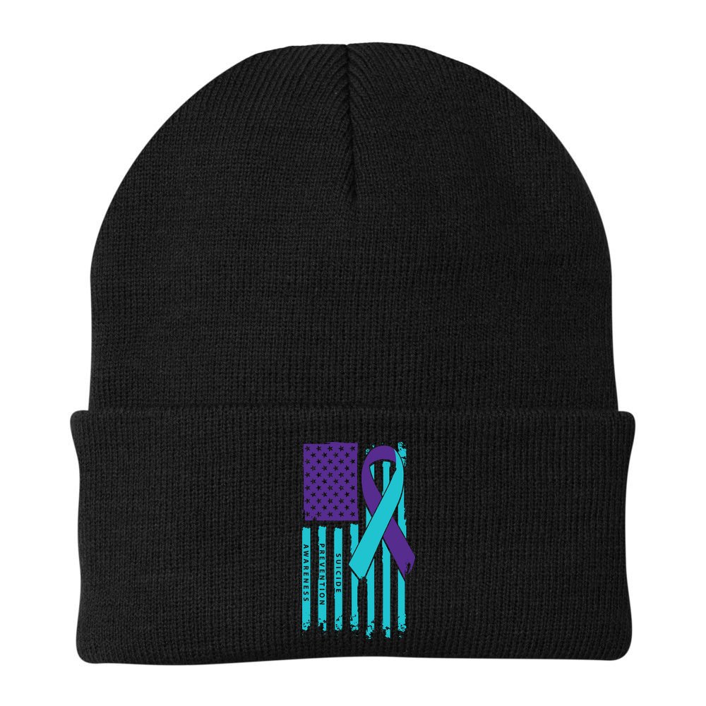 American Flag Ribbon Suicide Awareness Beanie