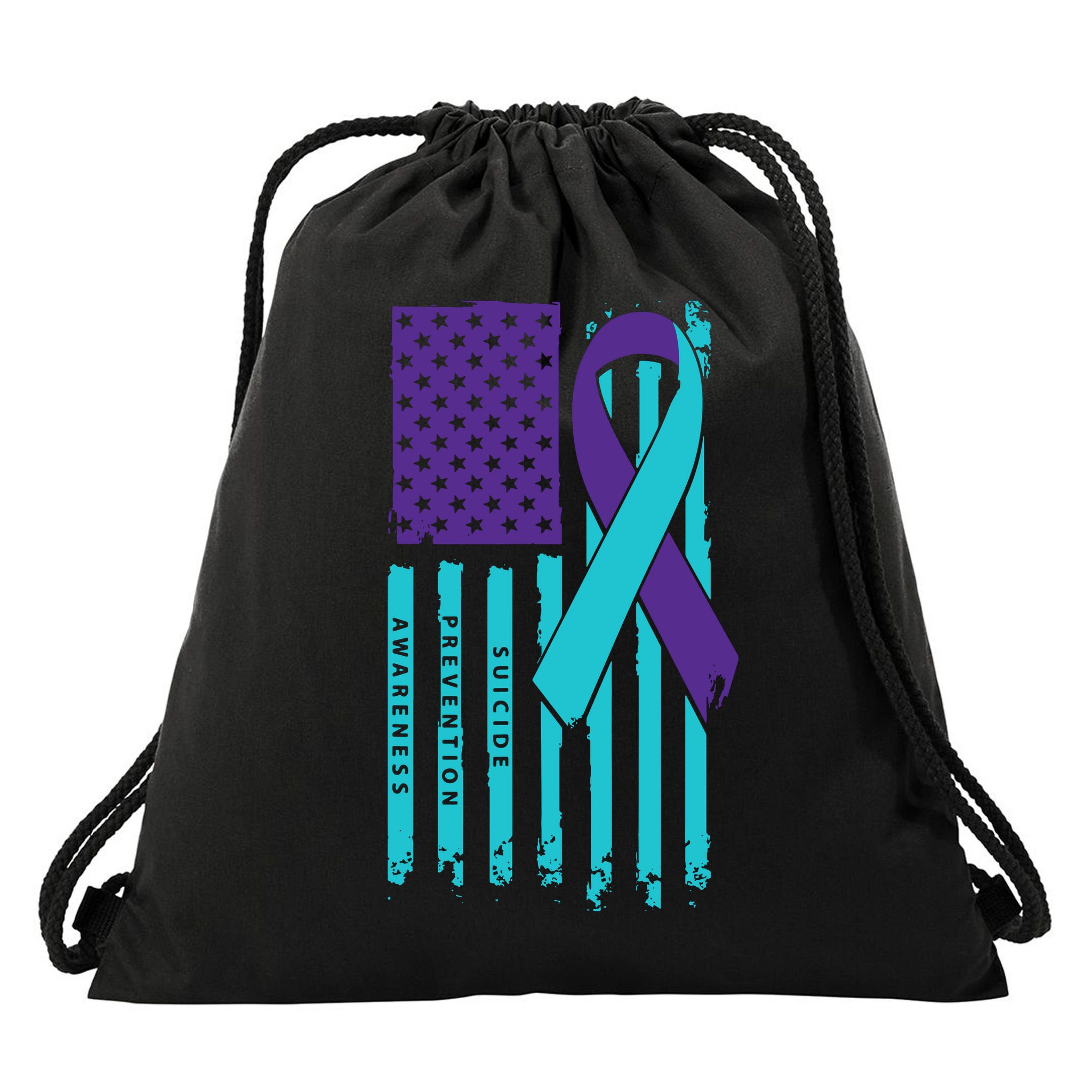 American Flag Ribbon Suicide Awareness Drawstring Bag