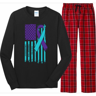 American Flag Ribbon Suicide Awareness Long Sleeve Pajama Set