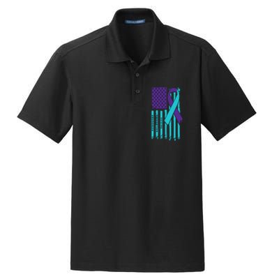 American Flag Ribbon Suicide Awareness Dry Zone Grid Polo