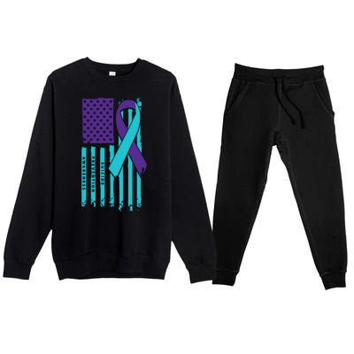 American Flag Ribbon Suicide Awareness Premium Crewneck Sweatsuit Set