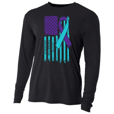 American Flag Ribbon Suicide Awareness Cooling Performance Long Sleeve Crew