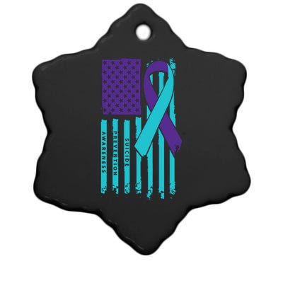 American Flag Ribbon Suicide Awareness Ceramic Star Ornament