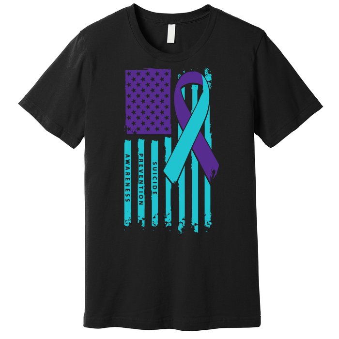 American Flag Ribbon Suicide Awareness Premium T-Shirt