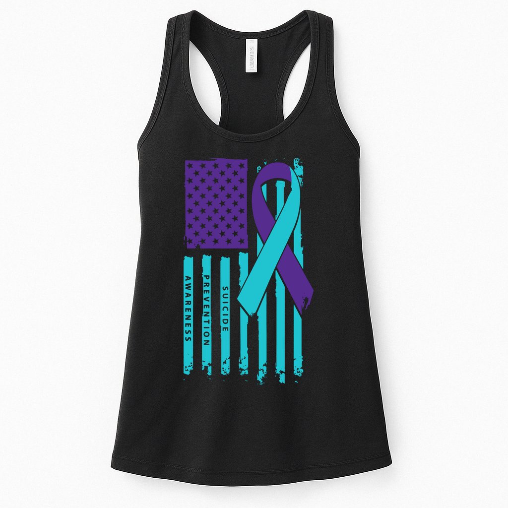 American Flag Ribbon Suicide Awareness Womens Tank Top