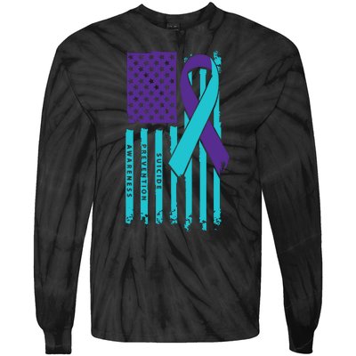 American Flag Ribbon Suicide Awareness Tie-Dye Long Sleeve Shirt