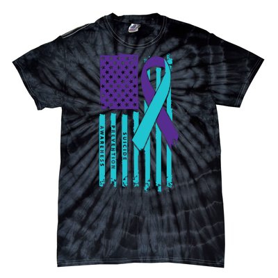 American Flag Ribbon Suicide Awareness Tie-Dye T-Shirt