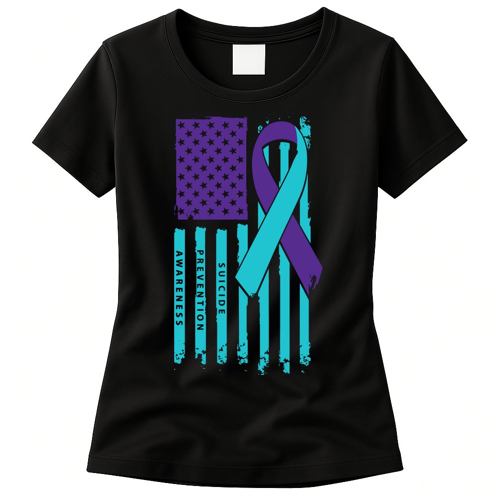 American Flag Ribbon Suicide Awareness Womens T-Shirt