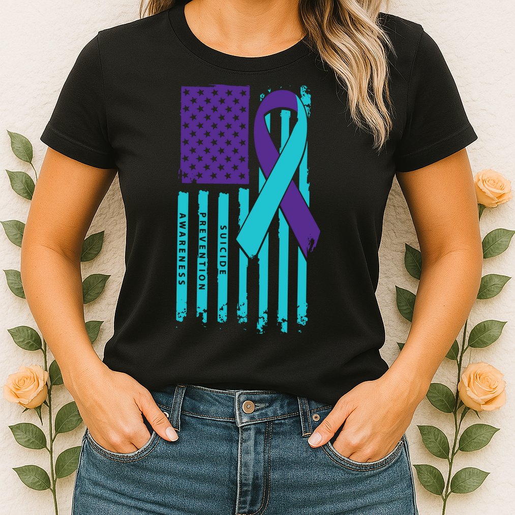 American Flag Ribbon Suicide Awareness Womens T-Shirt