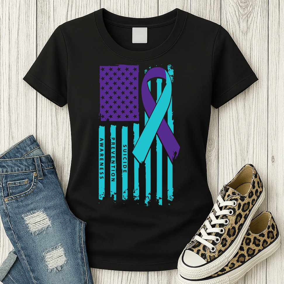 American Flag Ribbon Suicide Awareness Womens T-Shirt