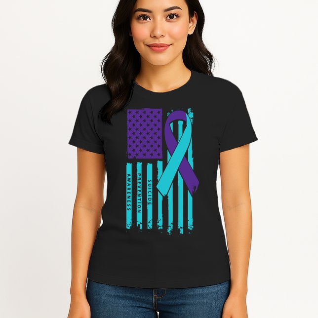 American Flag Ribbon Suicide Awareness Womens T-Shirt