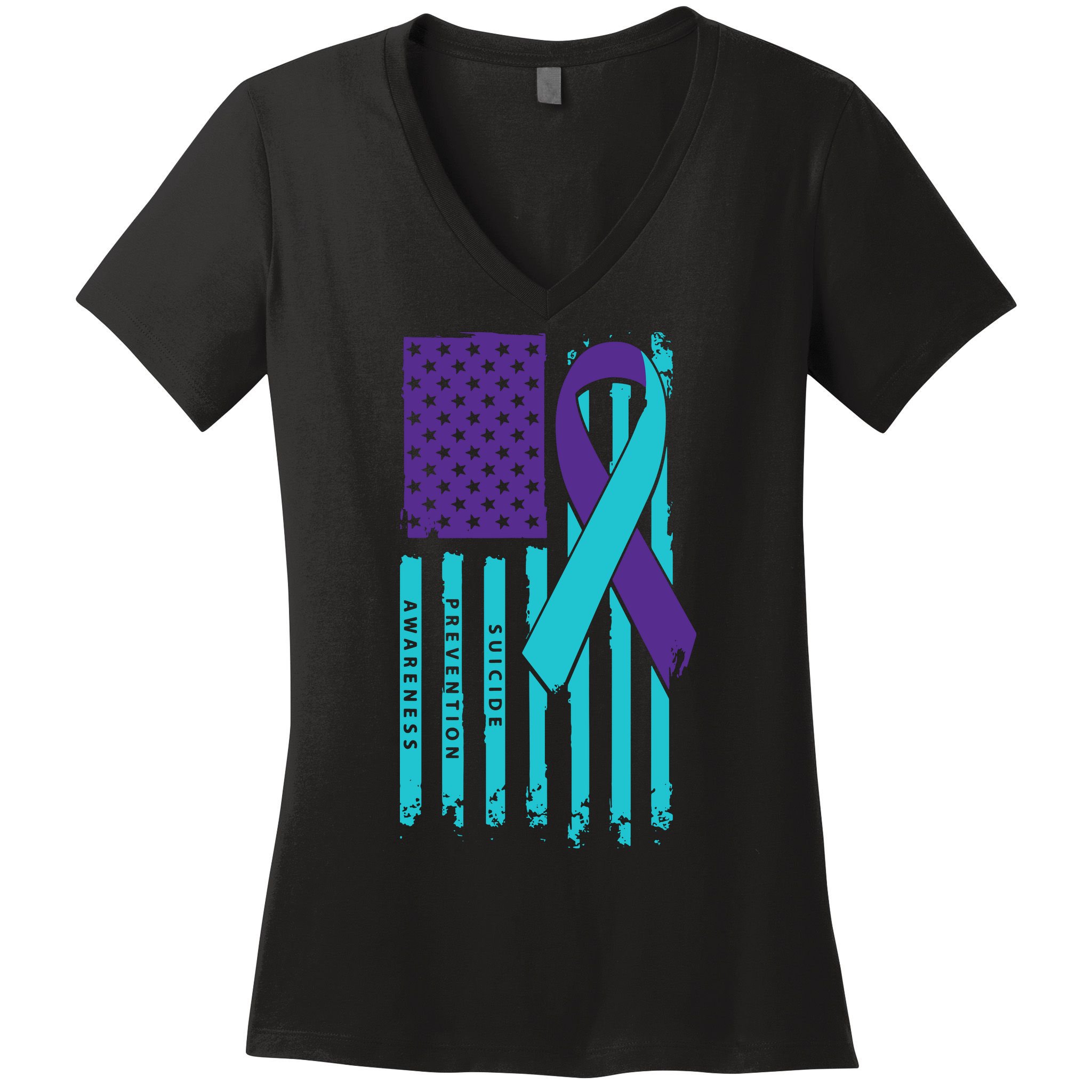 American Flag Ribbon Suicide Awareness Women's V-Neck T-Shirt