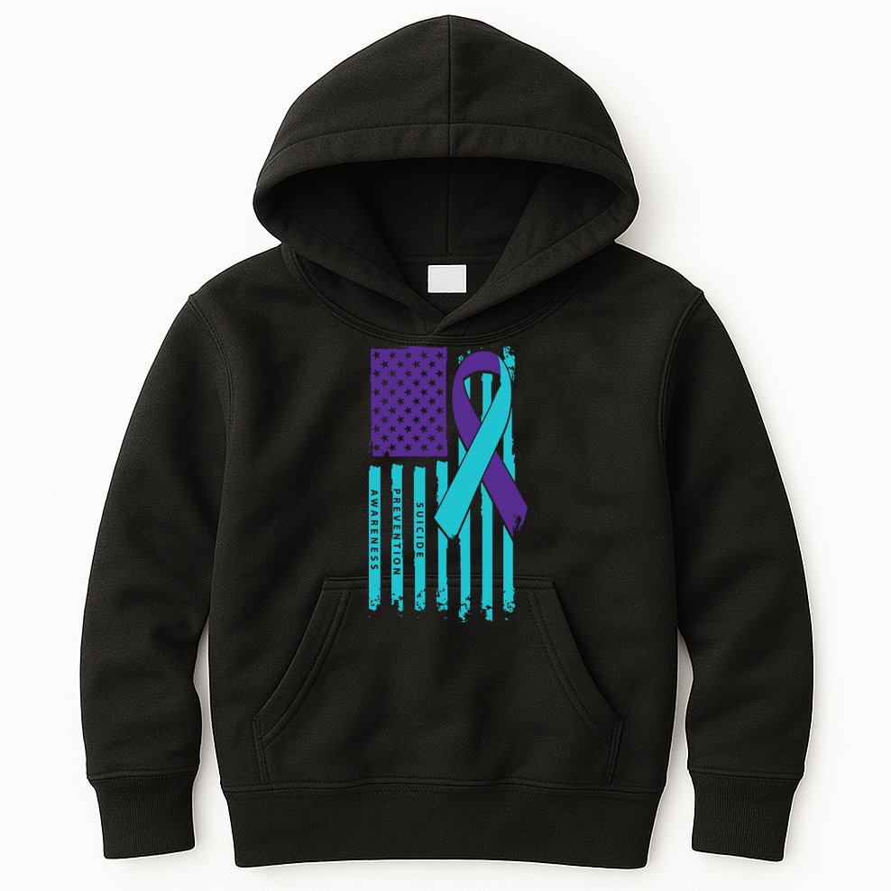 American Flag Ribbon Suicide Awareness Kids Hoodie