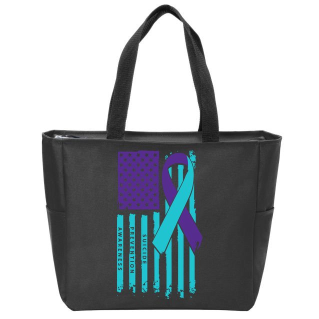 American Flag Ribbon Suicide Awareness Zip Tote Bag