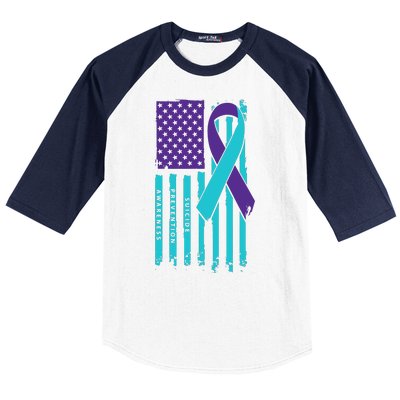 American Flag Ribbon Suicide Awareness Baseball Sleeve Shirt