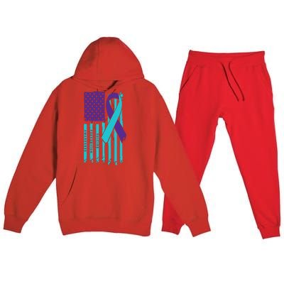 American Flag Ribbon Suicide Awareness Premium Hooded Sweatsuit Set