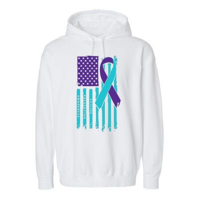 American Flag Ribbon Suicide Awareness Garment-Dyed Fleece Hoodie