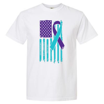 American Flag Ribbon Suicide Awareness Garment-Dyed Heavyweight T-Shirt