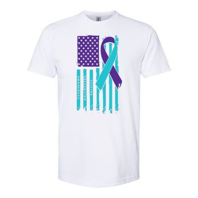 American Flag Ribbon Suicide Awareness Softstyle CVC T-Shirt