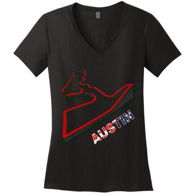 Austin Formula Racing Track Circuit Map For Fans Women's V-Neck T-Shirt