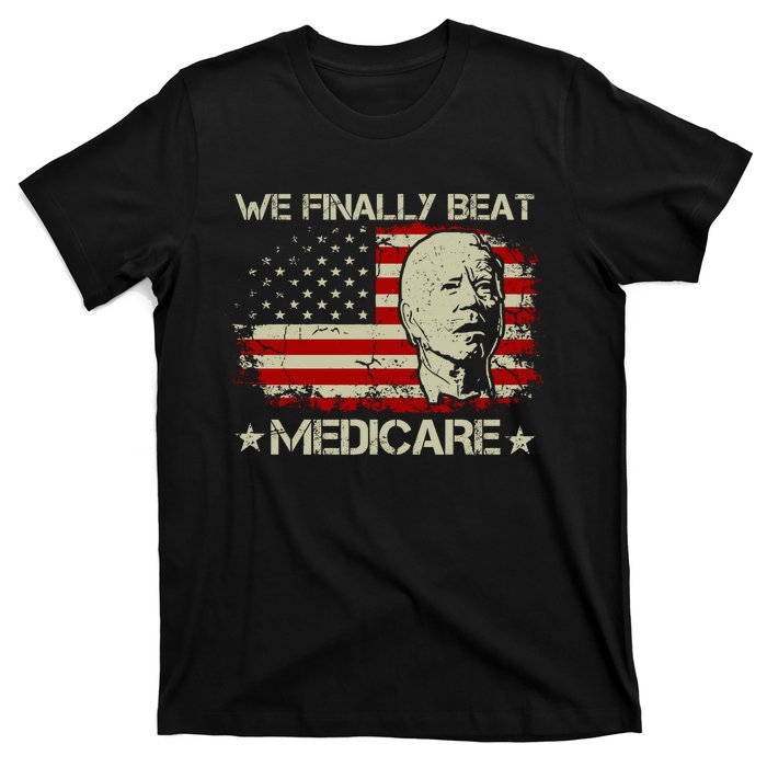 American Flag Retro We Finally Beat Medicare Funny Biden T-Shirt