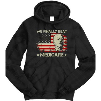 American Flag Retro We Finally Beat Medicare Funny Biden Tie Dye Hoodie