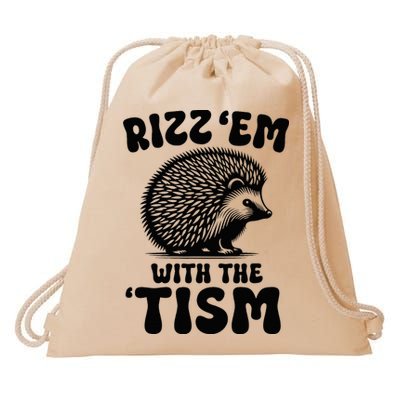 Autism Funny Rizz Em With The Tism Meme Autistic Hodgehog Drawstring Bag