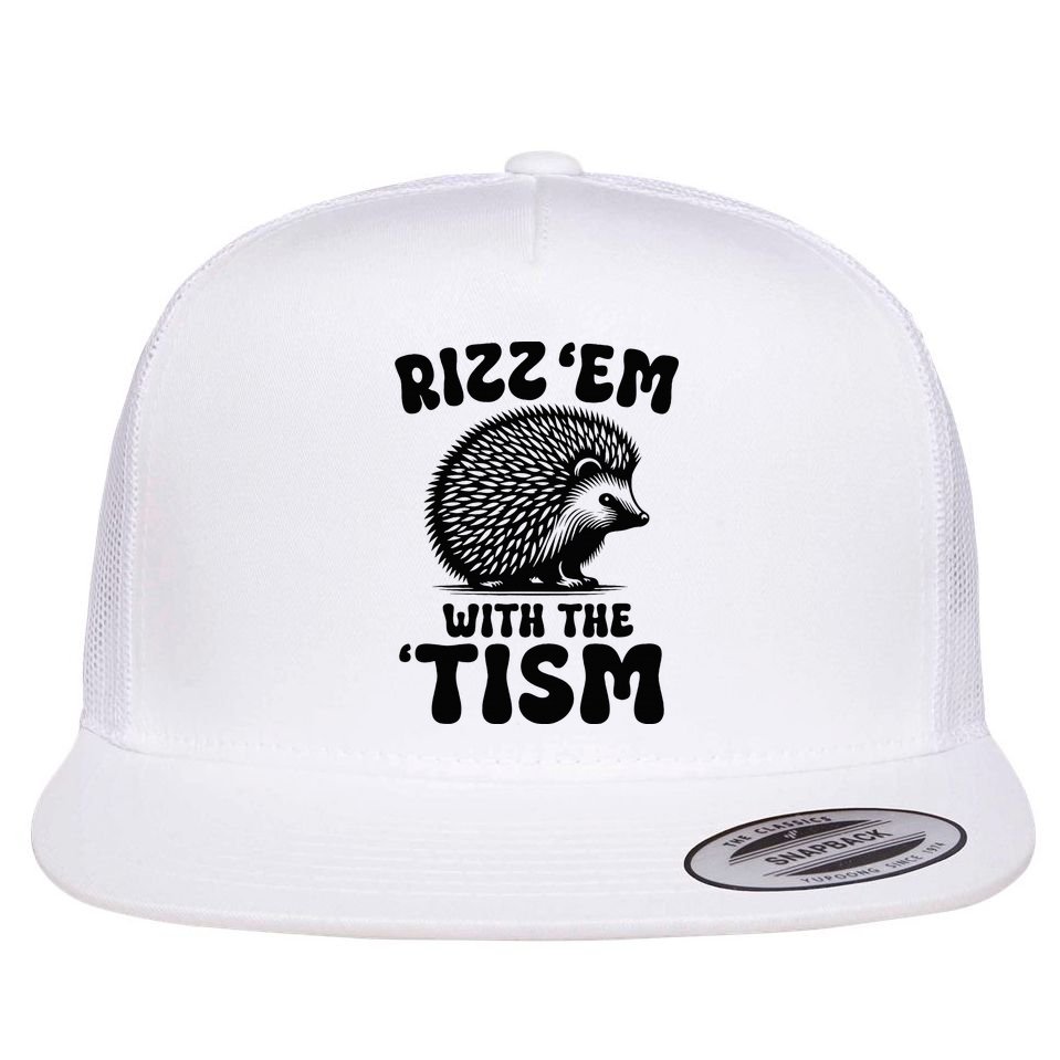 Autism Funny Rizz Em With The Tism Meme Autistic Hodgehog Flat Bill Trucker Hat