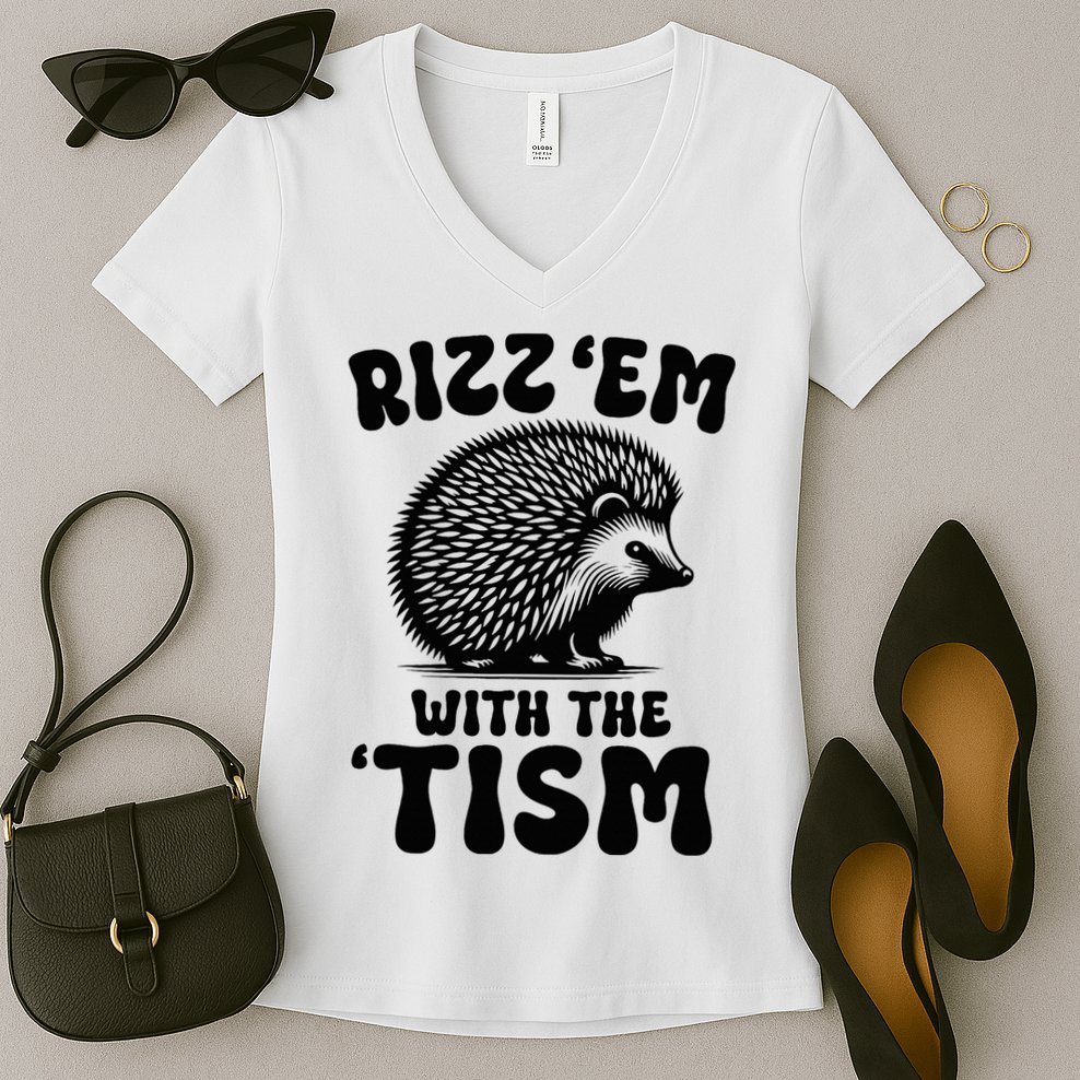 Autism Funny Rizz Em With The Tism Meme Autistic Hodgehog Women's V-Neck T-Shirt