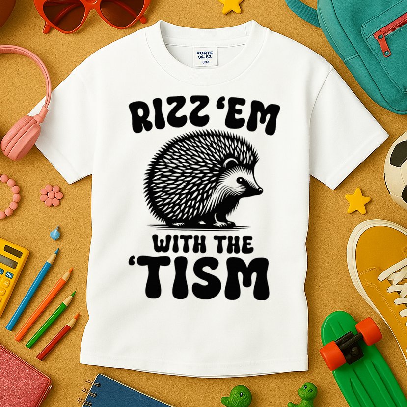 Autism Funny Rizz Em With The Tism Meme Autistic Hodgehog Kids T-Shirt