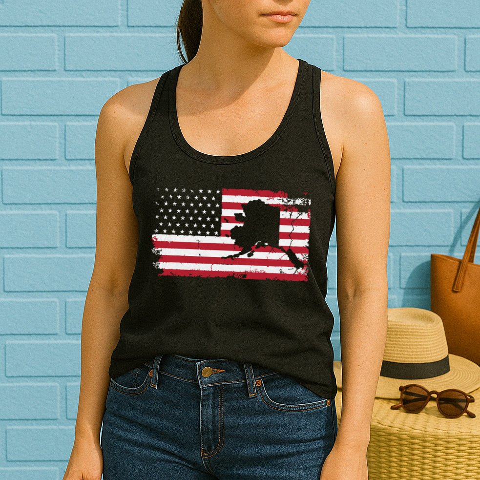 American Flag Retro Alaska 4th Of July Vintage Gift Usa Womens Tank Top