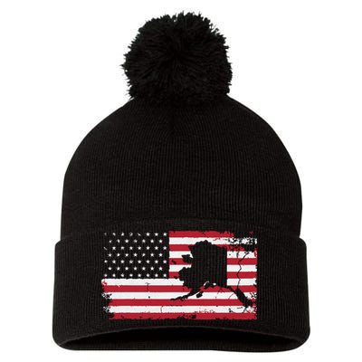 American Flag Retro Alaska 4th Of July Vintage Gift Usa Pom Pom 12in Knit Beanie