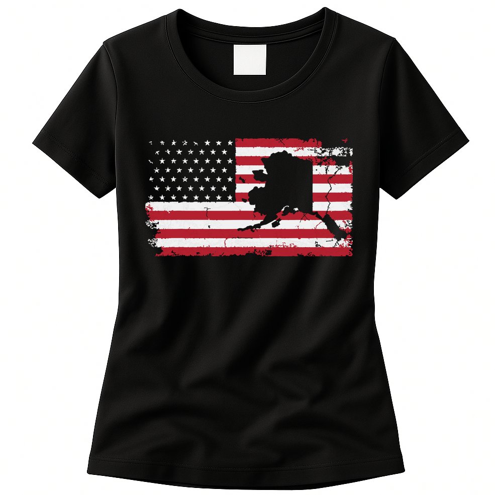 American Flag Retro Alaska 4th Of July Vintage Gift Usa Womens T-Shirt