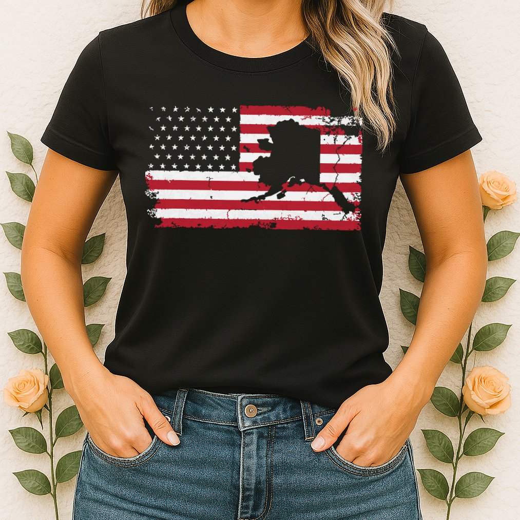 American Flag Retro Alaska 4th Of July Vintage Gift Usa Womens T-Shirt
