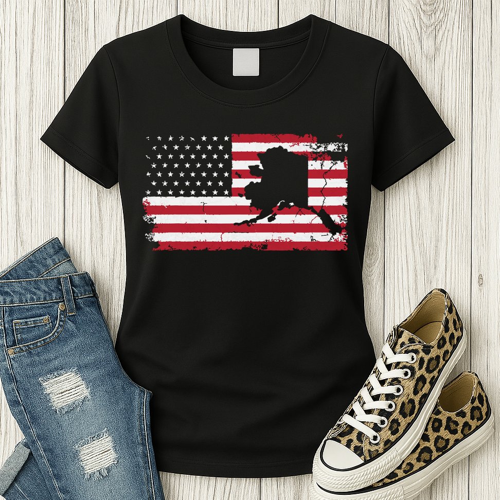 American Flag Retro Alaska 4th Of July Vintage Gift Usa Womens T-Shirt