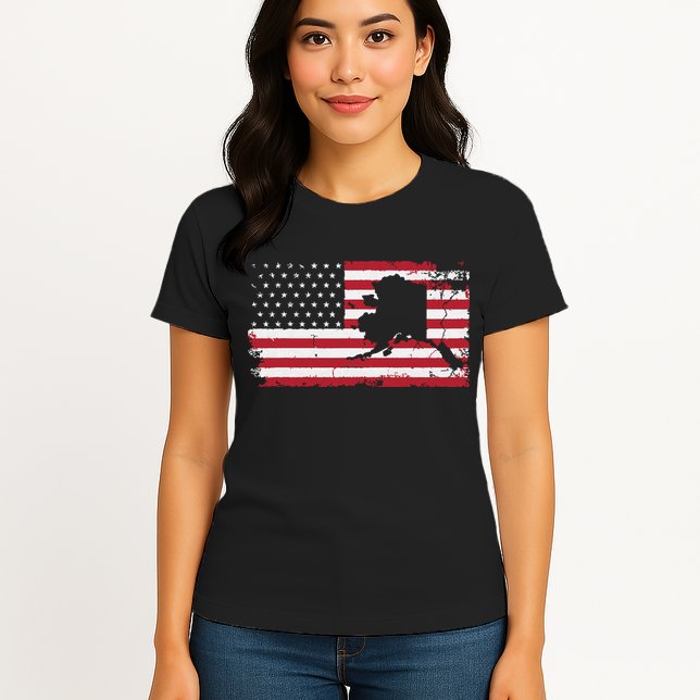 American Flag Retro Alaska 4th Of July Vintage Gift Usa Womens T-Shirt