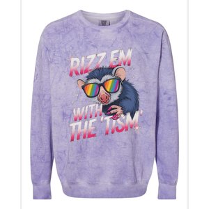 Autism Funny Rizz Em With The Tism Meme Autistic Racoon Colorblast Crewneck Sweatshirt