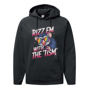 Autism Funny Rizz Em With The Tism Meme Autistic Racoon Performance Fleece Hoodie