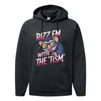 Autism Funny Rizz Em With The Tism Meme Autistic Racoon Performance Fleece Hoodie