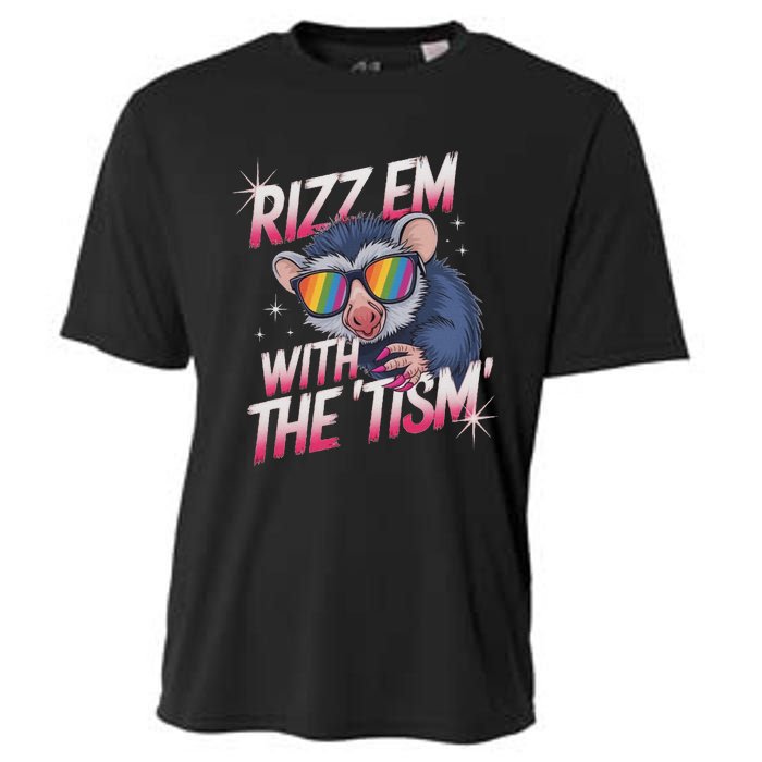 Autism Funny Rizz Em With The Tism Meme Autistic Racoon Cooling Performance Crew T-Shirt